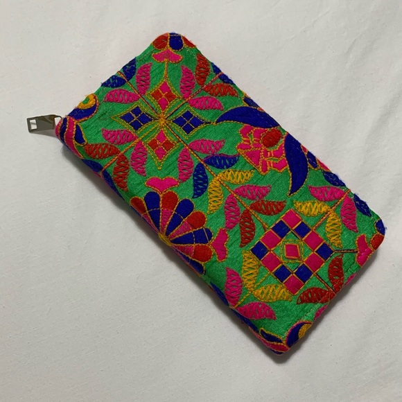 Multicolor Embroidered Zip Around Wallet/Clutch - Picture 3 of 10
